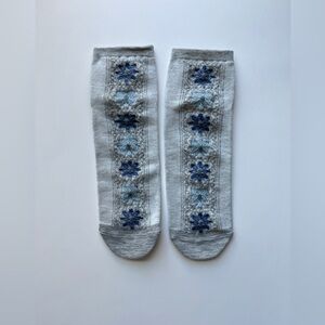 Issey Miyake Light Gray Socks with Blue Floral Design
